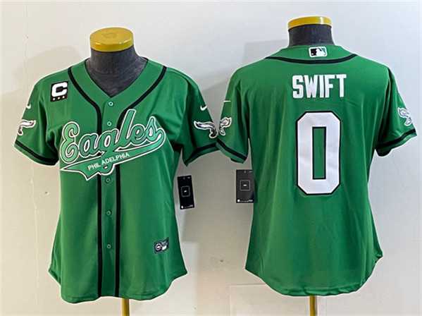 Womens Philadelphia Eagles #0 Dandre Swift Green With 3-Star C Patch Cool Base Stitched Baseball Jersey(Run Small)